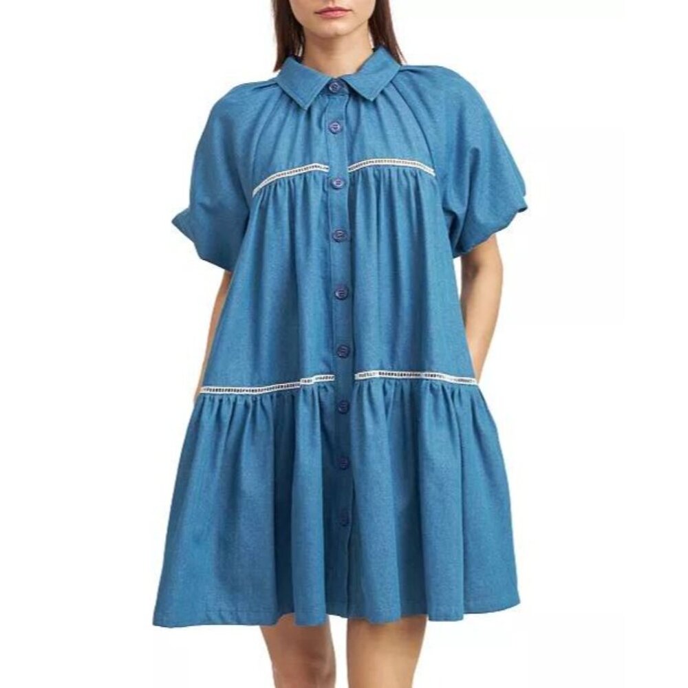EN SAISON Tara Chambray Mini Babydoll Dress Size S - Picture 2 of 8